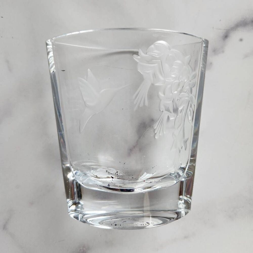 Teleflora lead crystal hummingbird floral clear glass vase Czech Republic short